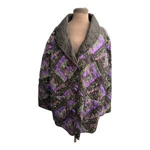 Vtg Donna Sharp Quilted Jacket Size 2X Purple Black Patchwork Cottagecore Indie
